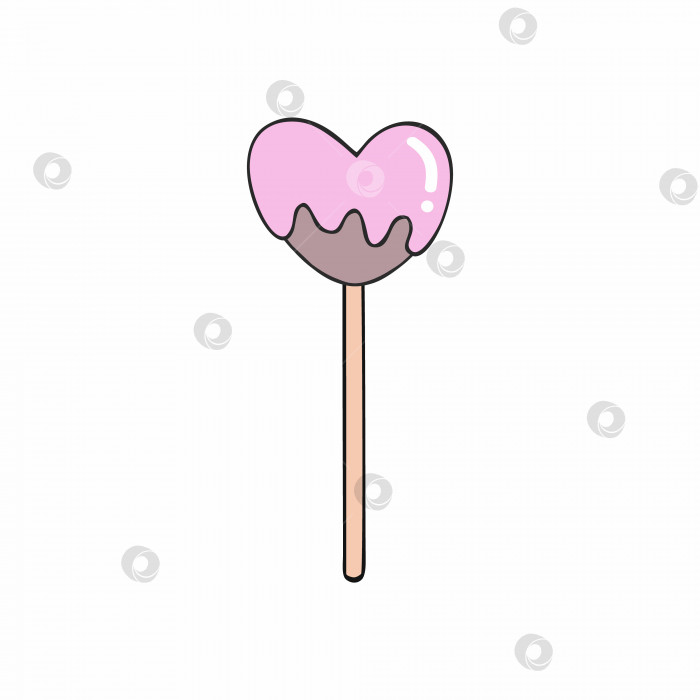 Скачать Шоколадный леденец в форме сердца с розовой глазурью. Векторное изображение сладких конфет на белом фоне. фотосток Ozero