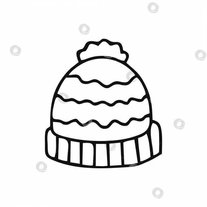 Скачать Рисунок шапочки в стиле каракули. Зимняя шапка, нарисованная черной контурной линией. фотосток Ozero