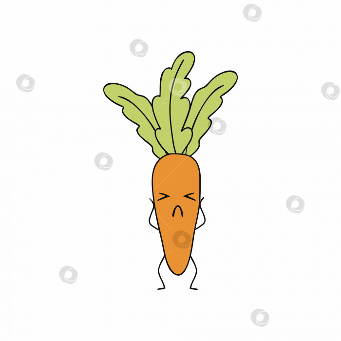 Скачать Сердитая морковка с руками и ногами. Забавная морковка с мордочкой. Вектор мультяшного персонажа. фотосток Ozero