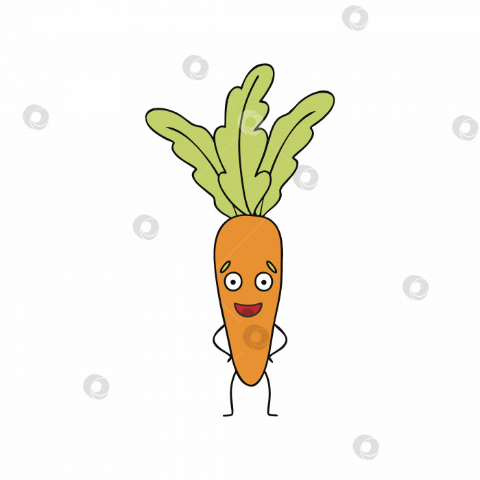 Скачать Забавная морковка с глазами и улыбкой. Забавные наклейки с овощами. Здоровая диета. Векторный плоский персонаж для детей. фотосток Ozero