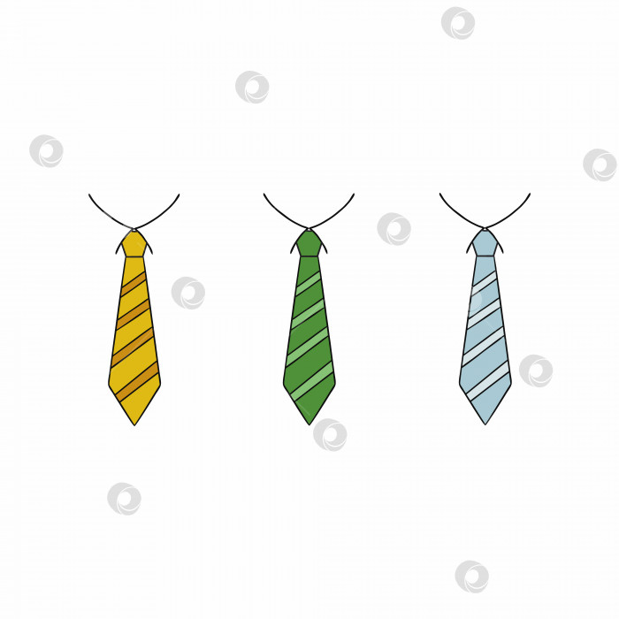 Скачать Набор мужских галстуков, нарисованных вручную в стиле Doodle. Изолированный галстук на белом фоне. фотосток Ozero