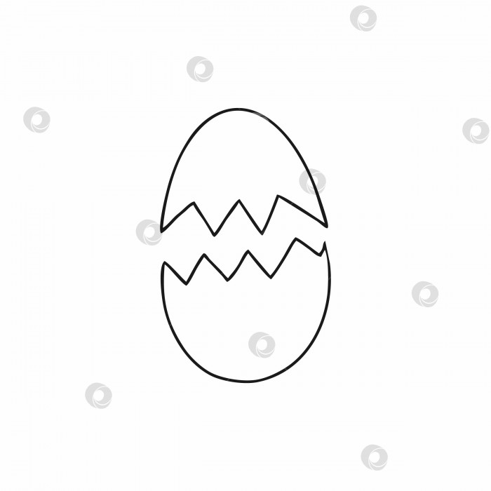 Скачать Разбитое яйцо, нарисованное контурной черной линией. Векторная иллюстрация каракулей к празднику Пасхи. Элемент для оформления открытки. фотосток Ozero