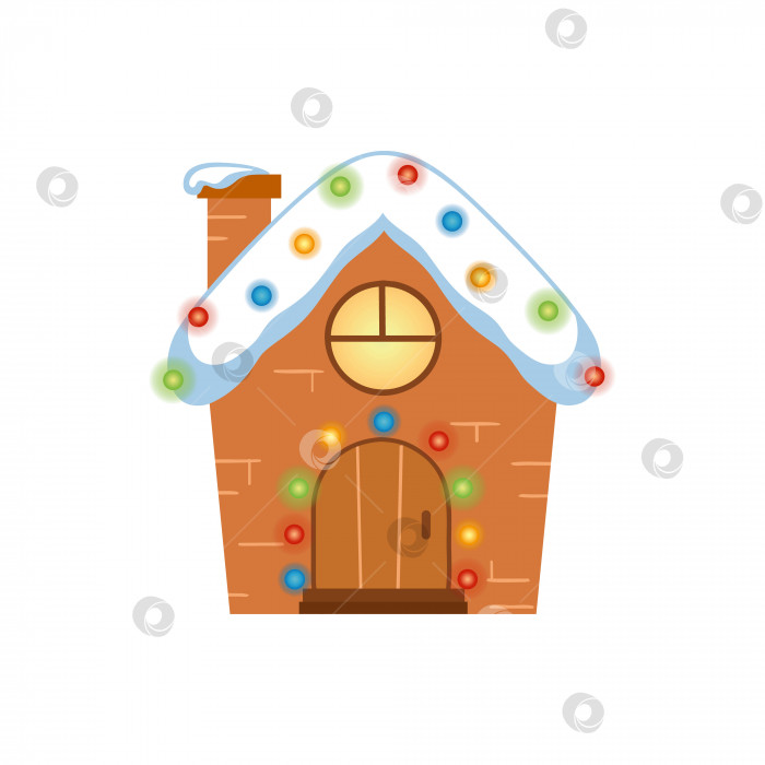 Скачать Милый снежный домик с подсветкой в стиле мультфильма. Праздничная иллюстрация к Новому году и Рождеству. фотосток Ozero