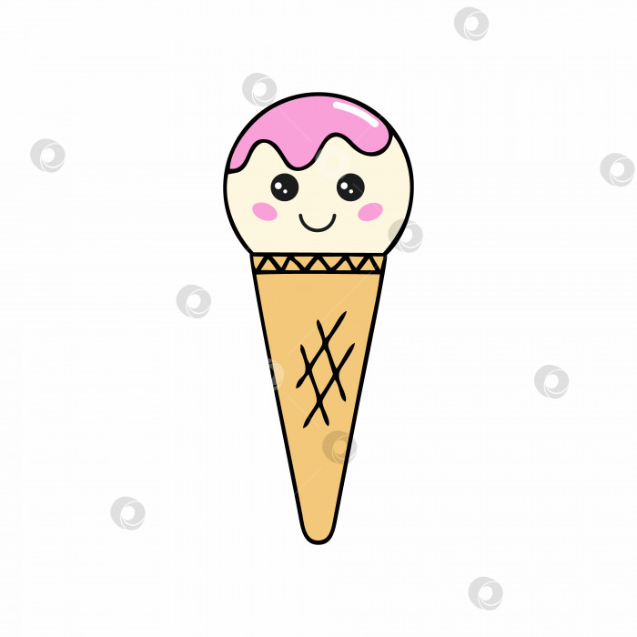 Скачать Шарик мороженого с глазурью в вафельном рожке. векторный милый персонаж. фотосток Ozero