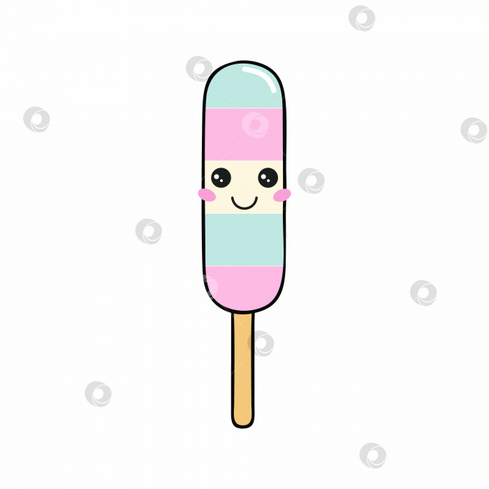 Скачать Разноцветное мороженое на палочке. Мороженое с глазами и улыбкой. Векторная иллюстрация в мультяшном стиле. фотосток Ozero