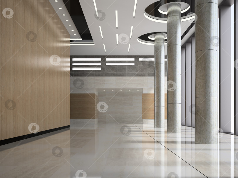 Скачать Интерьер вестибюля стойки регистрации отеля 3D иллюстрация фотосток Ozero