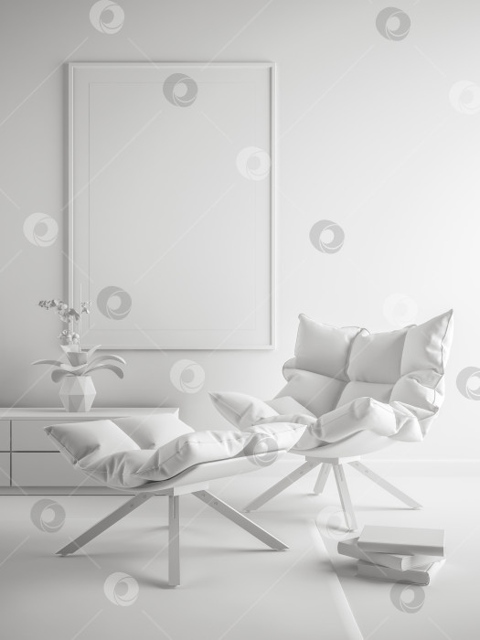 Скачать Белый интерьер комнаты современного дизайна 3D иллюстрация фотосток Ozero