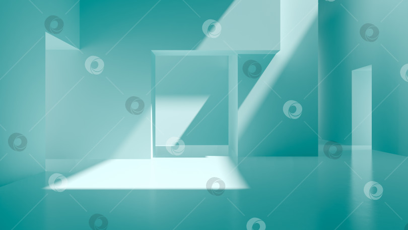 Скачать Интерьер синей абстрактной пустой комнаты 3D рендеринг фотосток Ozero