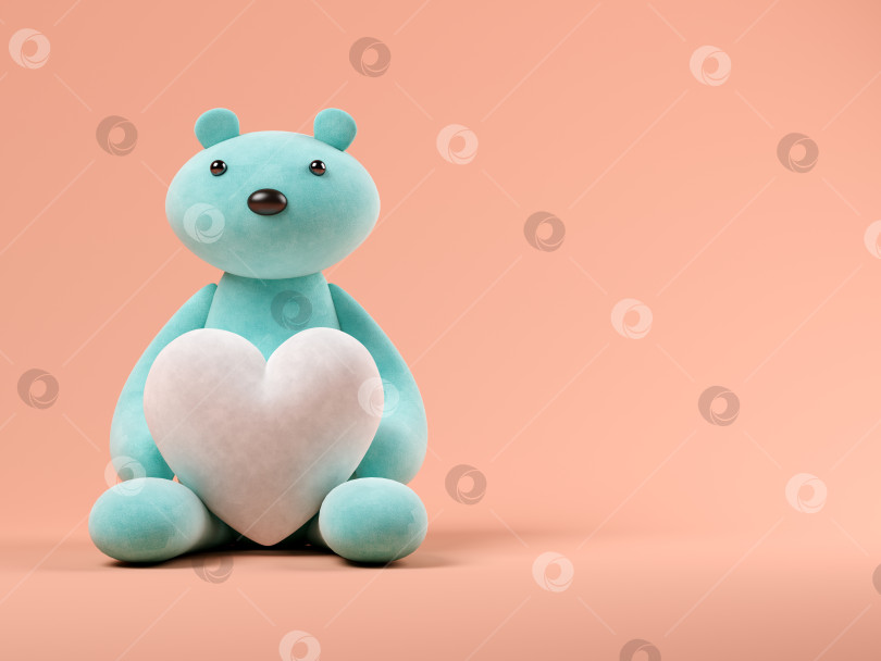 Скачать Синий игрушечный мишка с сердцем на розовом фоне 3D иллюстрация фотосток Ozero