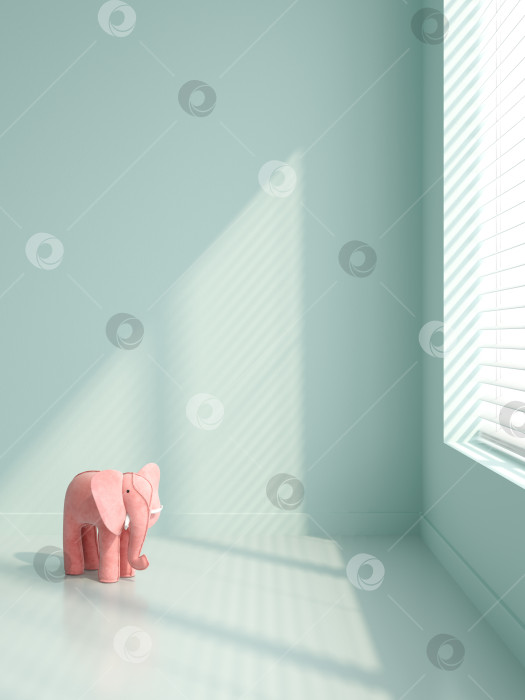 Скачать Розовые слоны в пустом интерьере 3D иллюстрация фотосток Ozero