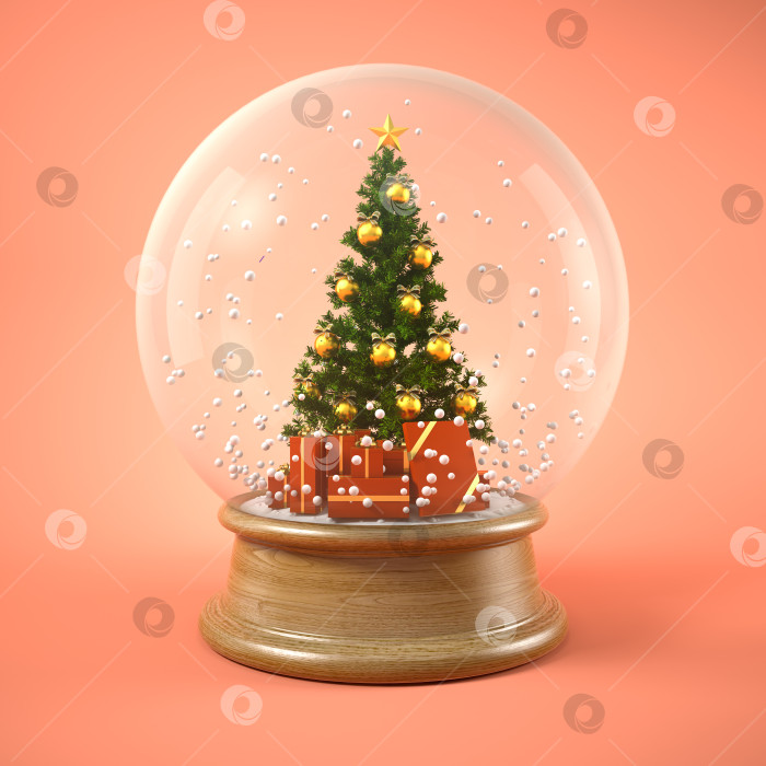Скачать Рождественская елка в снежном шаре 3D иллюстрация фотосток Ozero