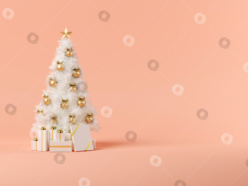 Скачать Белая рождественская елка на розовом фоне 3D иллюстрация фотосток Ozero