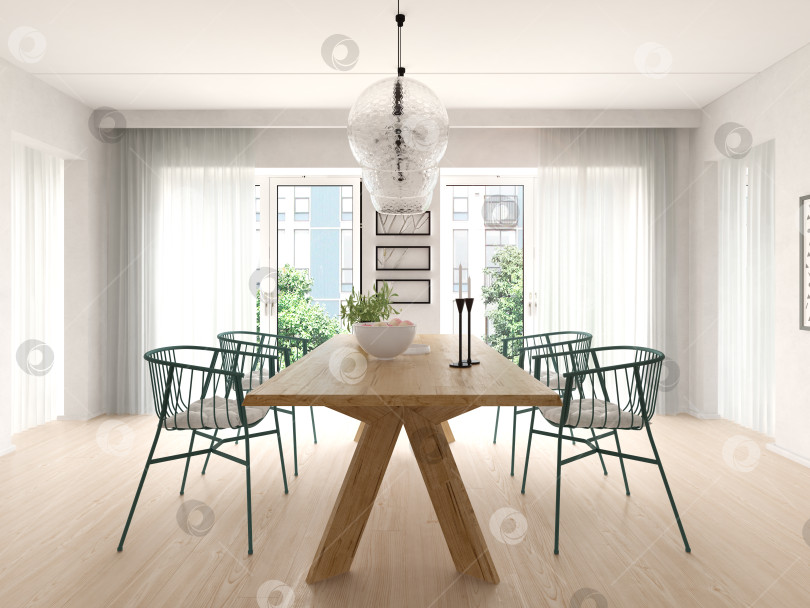 Скачать Интерьер столовой в скандинавском стиле с 3D-рендерингом фотосток Ozero