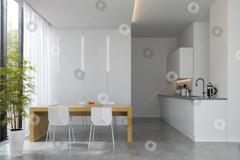 Скачать Интерьер современной гостиной с диваном и мебелью в 3D-рендеринге фотосток Ozero