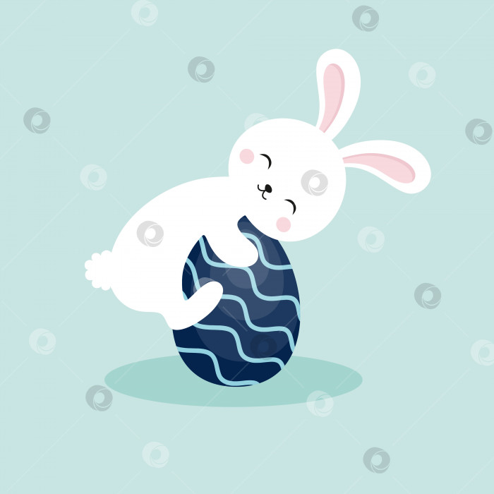 Скачать Милый кролик обнимает пасхальное яйцо. Векторный персонаж для детей в мультяшном стиле. Иллюстрация к празднику Пасхи. Рисунок для открытки. фотосток Ozero