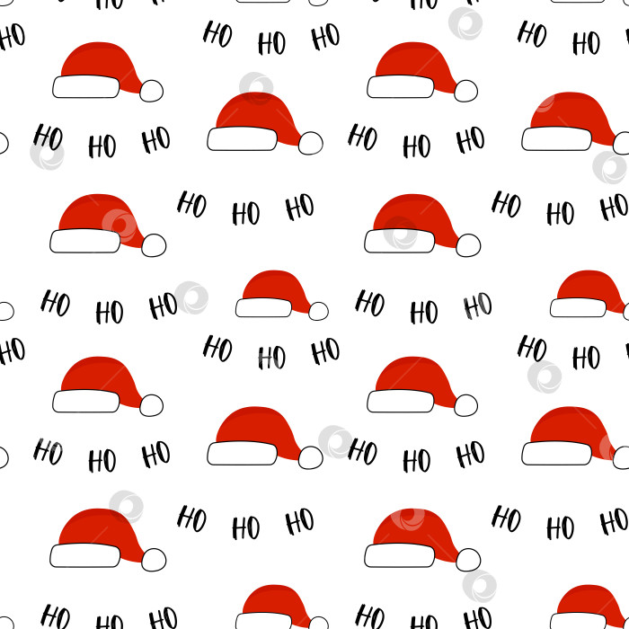 Скачать Бесшовный узор рождественской концепции красной шляпы Санта-Клауса. Хо-хо-хо слова для нового года. фотосток Ozero