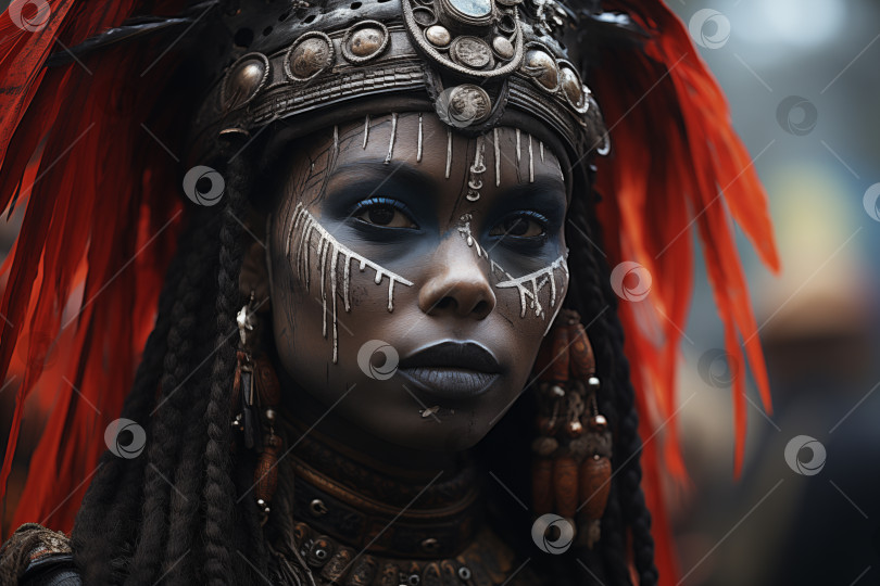 Скачать портрет красивой африканской женщины в маске древнего воина фотосток Ozero