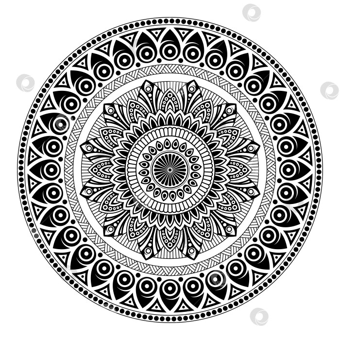 Скачать Мандала. Декоративный круглый орнамент. Изолированный на белом фоне. Арабские, индийские, османские мотивы. Картинка для раскраски. фотосток Ozero