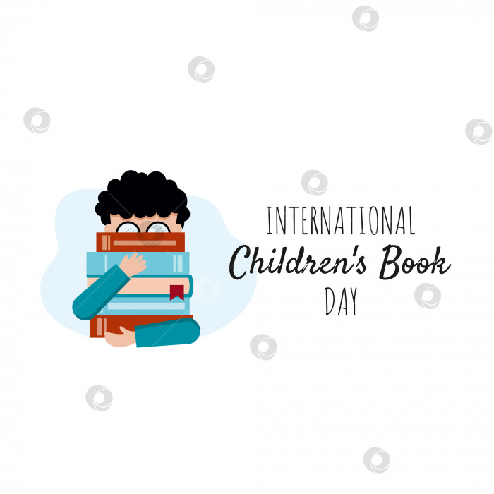 Скачать Международный день детской книги. Мальчик держит в руках стопку книг. Векторная иллюстрация для онлайн-библиотеки, книжного магазина. фотосток Ozero