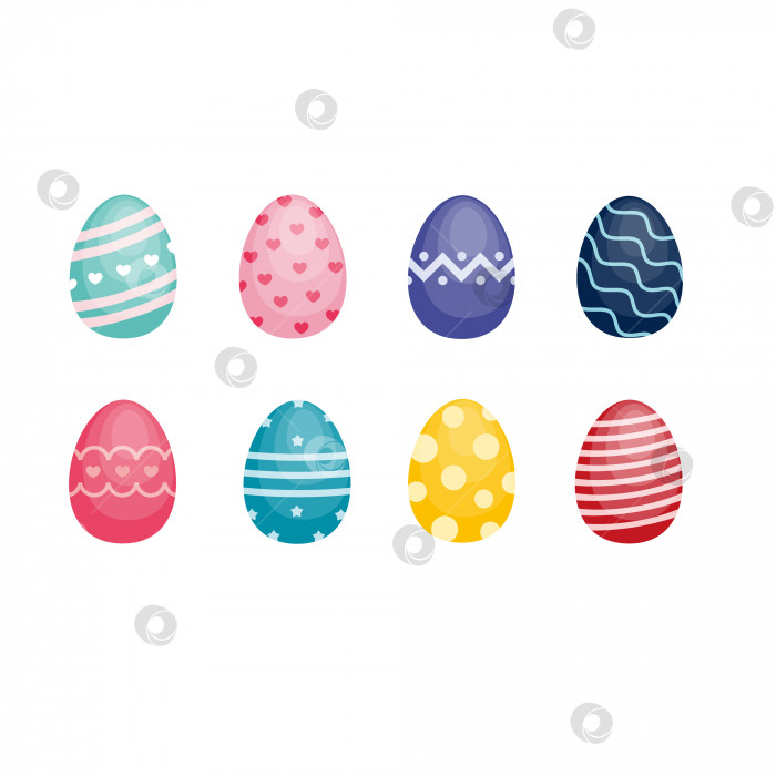 Скачать Набор с яркими пасхальными яйцами. Векторная иллюстрация к Пасхе. Красочное яйцо, выделенное на белом фоне. фотосток Ozero