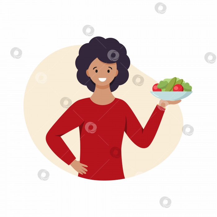 Скачать Женщина держит в руках тарелку с овощами. Еда для веганов. Девушка соблюдает диету. фотосток Ozero