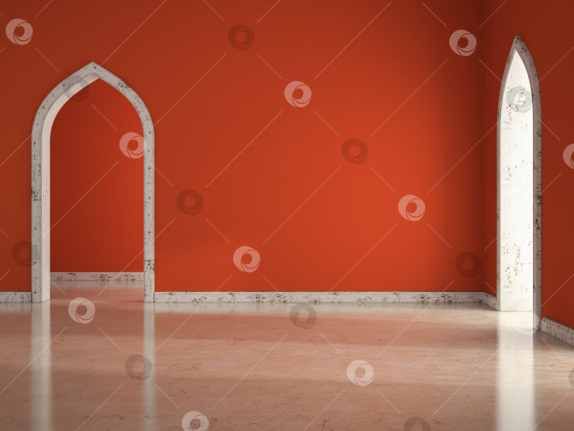 Скачать Интерьер пустой комнаты с красной стеной 3D иллюстрация фотосток Ozero