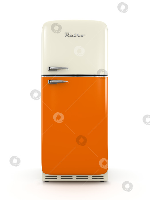 Скачать Ретро-холодильник, изолированный на белом фоне, 3D-рендеринг фотосток Ozero