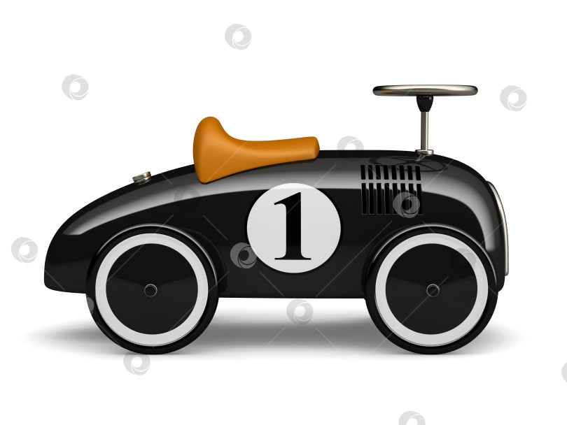 Скачать Черный ретро игрушечный автомобиль номер один, выделенный на белом фоне фотосток Ozero