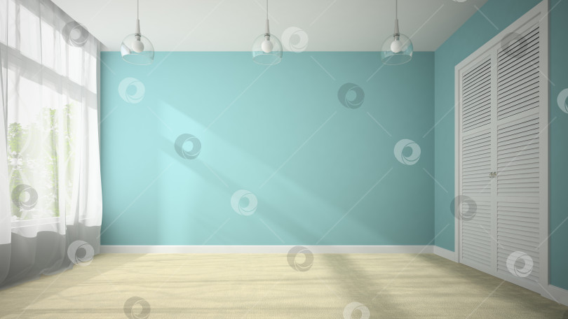 Скачать Пустая комната с 3D-рендерингом синей стены фотосток Ozero