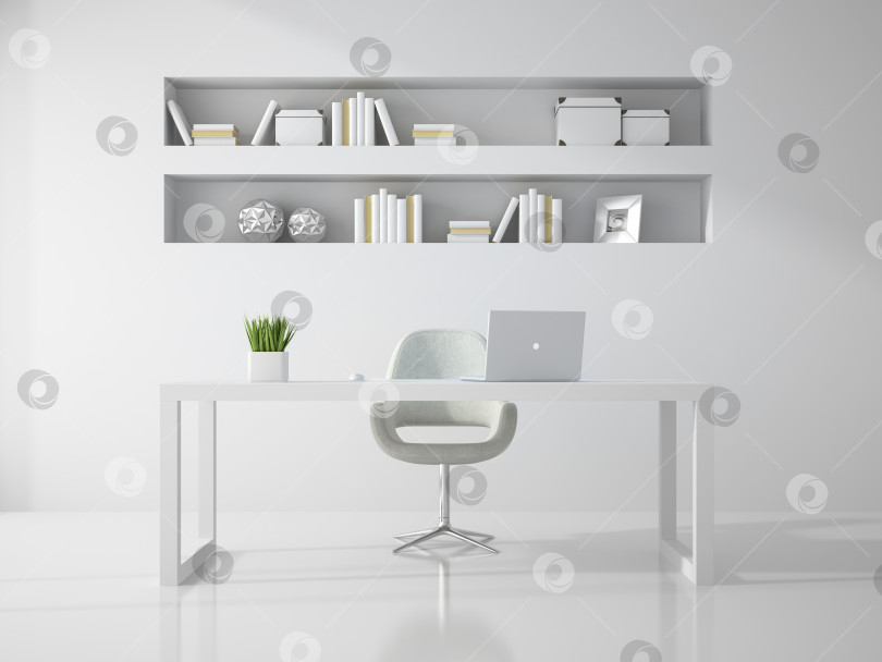 Скачать Интерьер чистого белого офисного помещения с 3D-рендерингом фотосток Ozero