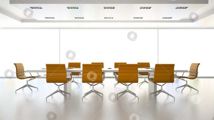 Скачать Интерьер зала заседаний с оранжевыми креслами 3D рендеринг фотосток Ozero