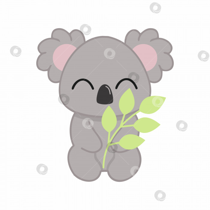 Скачать Симпатичная коала с зеленой веточкой. Векторная иллюстрация в мультяшном стиле. Дизайн, который будет нанесен на детскую одежду. фотосток Ozero