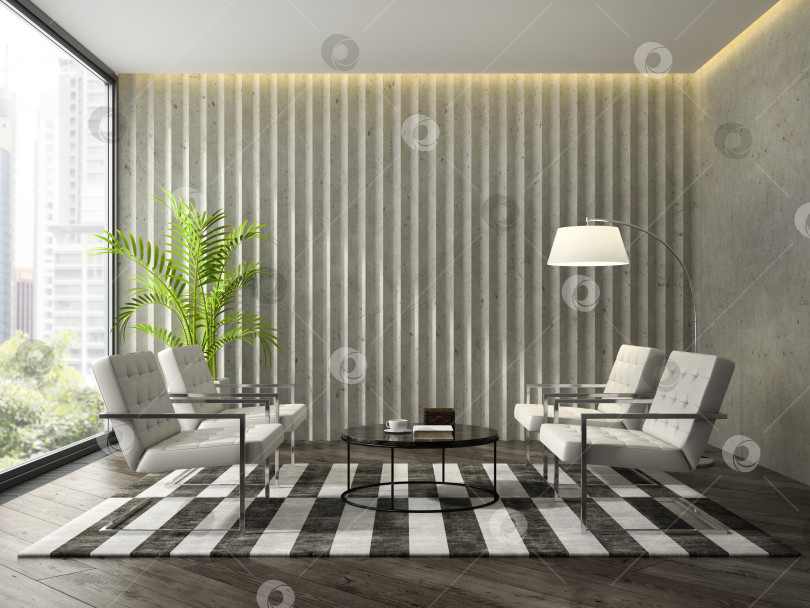 Скачать Интерьер комнаты современного дизайна с 3D-рендерингом бетонных стен фотосток Ozero
