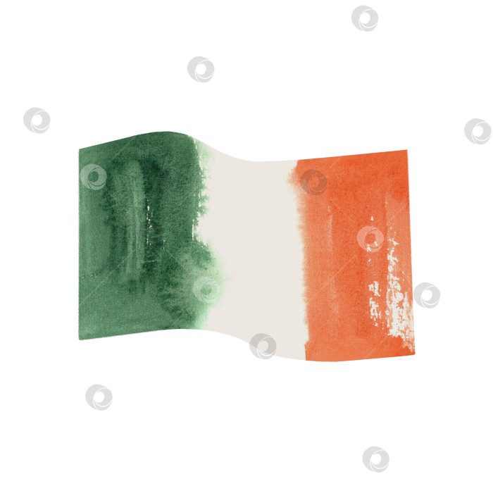 Скачать Ирландский флаг, зеленые, белые и оранжевые полосы. Символ Ирландии. День Святого Патрика. Изолированная акварельная иллюстрация в винтажном стиле. фотосток Ozero
