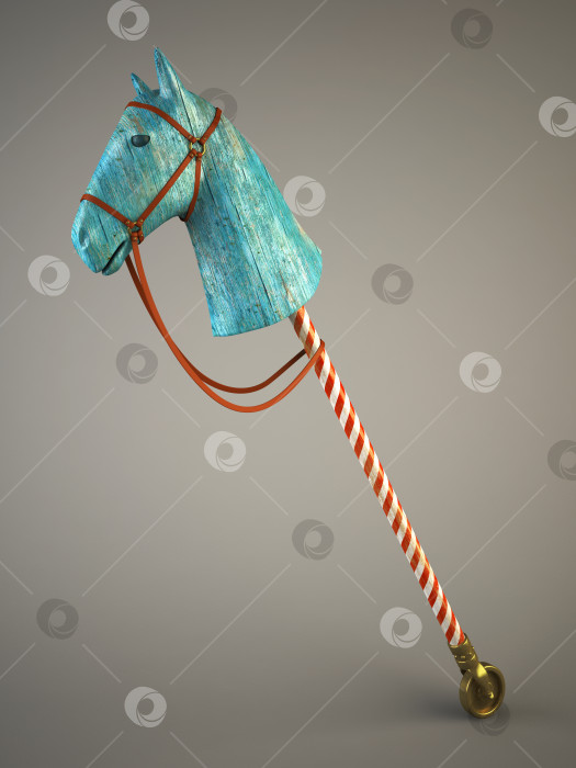 Скачать Синяя деревянная лошадка на палочке (символ нового 2014 года) фотосток Ozero