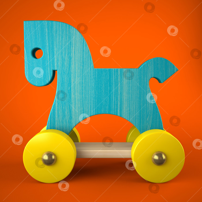 Скачать Blue wood horse toy on red background фотосток Ozero