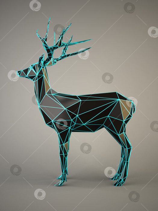 Скачать Black Deer with a blue eges on gray background фотосток Ozero