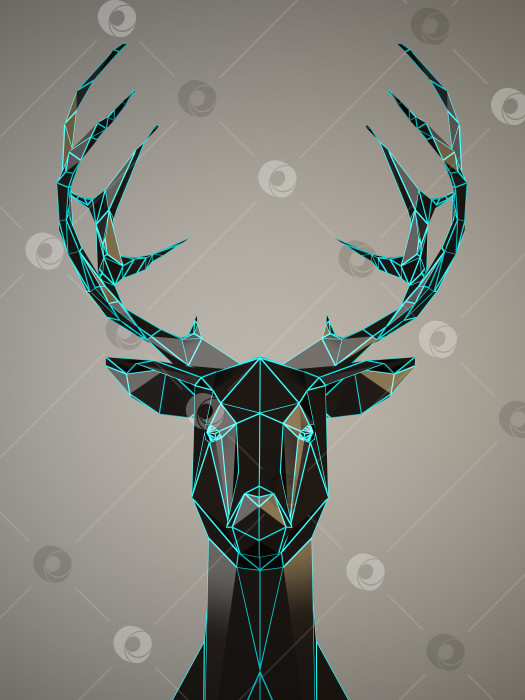 Скачать Black Deer head with a blue eges on gray background фотосток Ozero