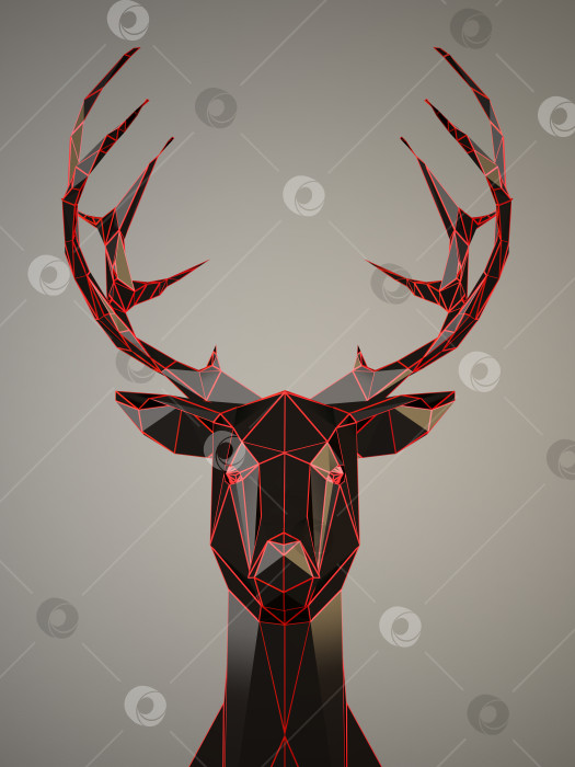 Скачать Black Deer head with a red eges on gray background фотосток Ozero