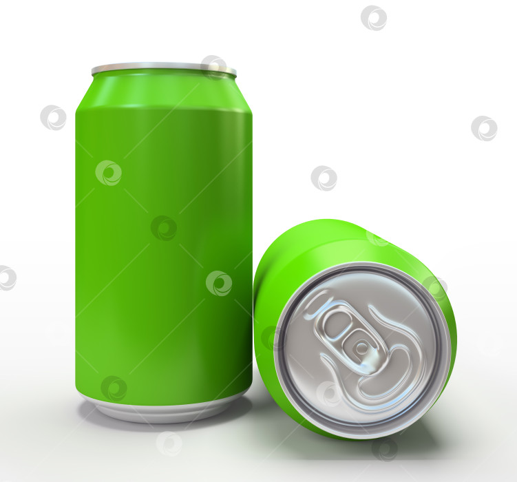 Скачать Green alluminium cans on white background фотосток Ozero