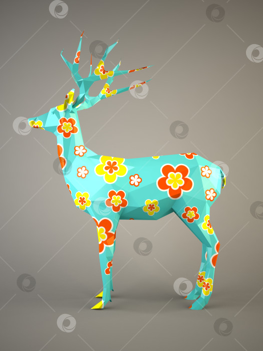 Скачать Deer with flovers pattern on gray background фотосток Ozero