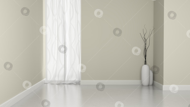Скачать Пустая комната с декором веток и 3D-рендерингом окна фотосток Ozero