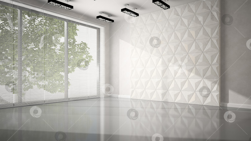Скачать Пустая комната с 3D-рендерингом белой панельной стены фотосток Ozero