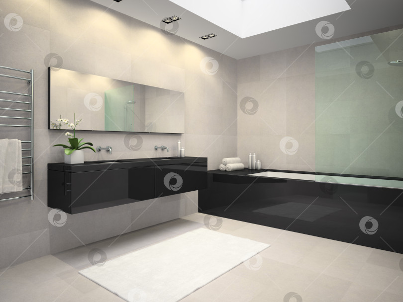 Скачать Интерьер ванной комнаты с потолочным окном 3D рендеринг 3 фотосток Ozero