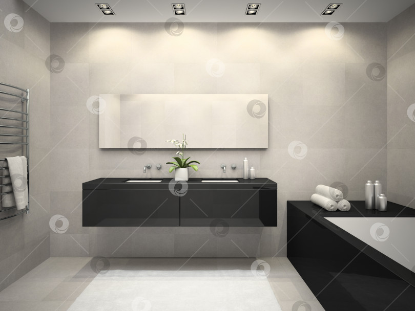 Скачать Interior of bathroom with ceiling window 3D rendering 2 фотосток Ozero