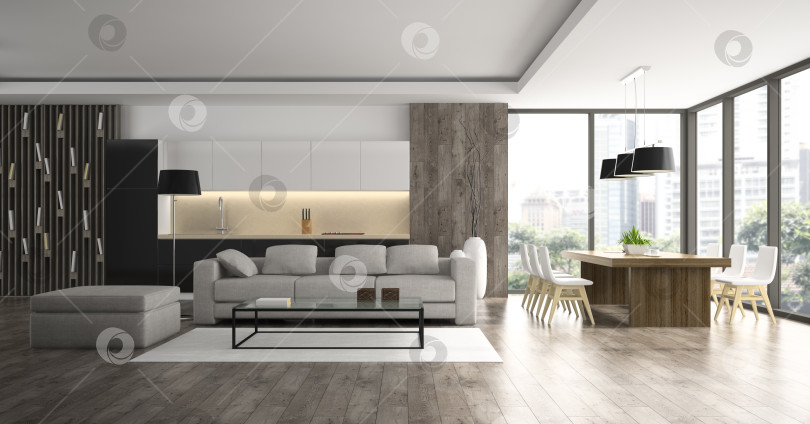 Скачать Interior of the modern design loft 3D rendering фотосток Ozero