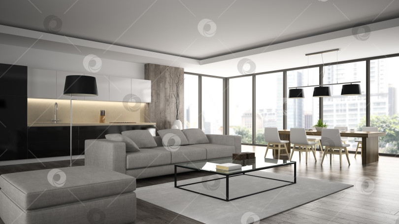 Скачать Interior of the modern design  loft  angle view 3D rendering фотосток Ozero