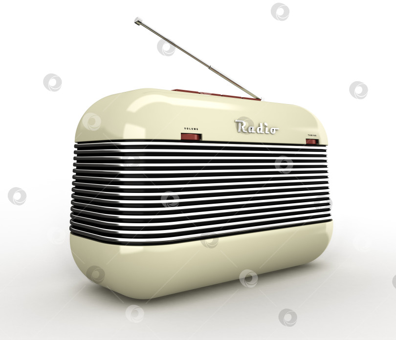 Скачать Old beige vintage retro style radio receiver isolated on white background фотосток Ozero