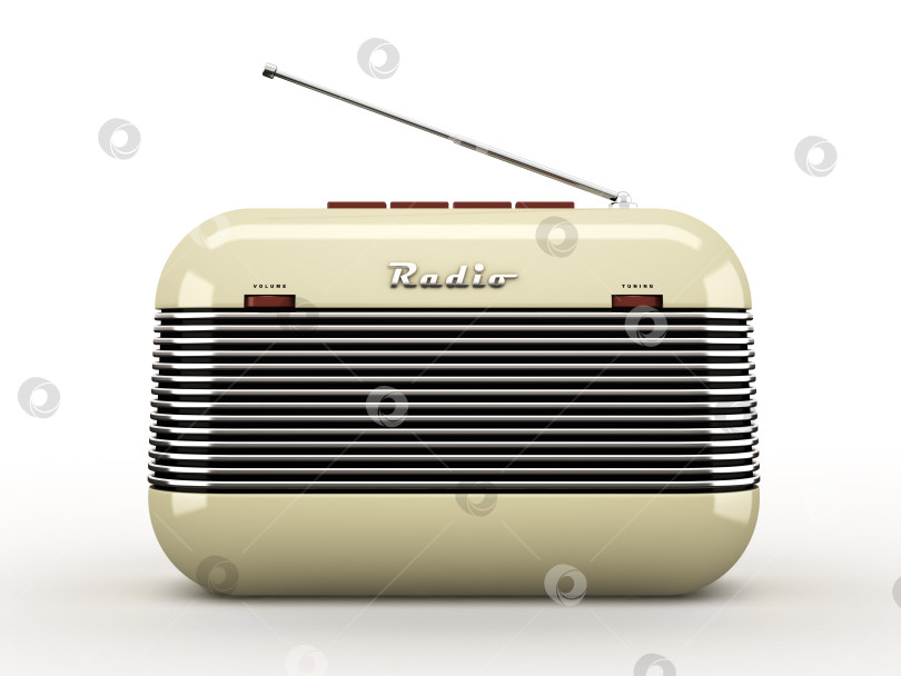 Скачать Старый бежевый винтажный радиоприемник в стиле ретро, изолированный на белом фоне фотосток Ozero