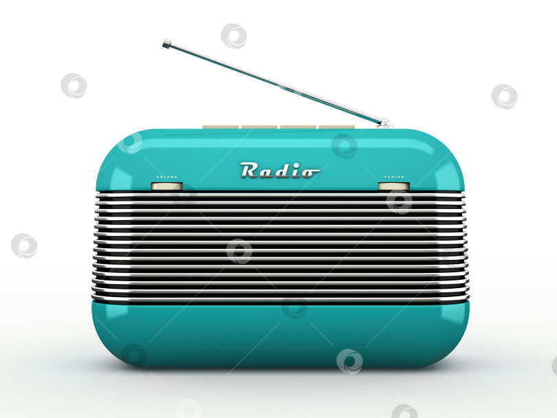 Скачать Old blue vintage retro style radio receiver isolated on white background фотосток Ozero